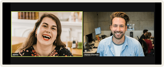 Video call with smiling people